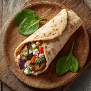 Eenvoudige Mediterrane pita wraps met gegrilde groenten, hummus en feta. Een fris, gezond en smaakvol recept voor lunch of diner.