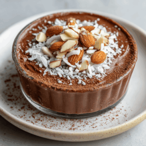 Makkelijke en romige Keto No-Bake Chocolade Cup met cacao en kokos, perfect als snel koolhydraatarm dessert.