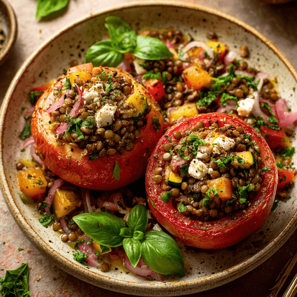 Linzen en Feta Gevulde Tomaten
