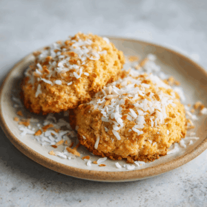 Zachte en nootachtige Keto Amandel-Kokos Koekjes met geraspte kokos en amandelpasta, ideaal voor een gezellig laag-koolhydraat tussendoortje.