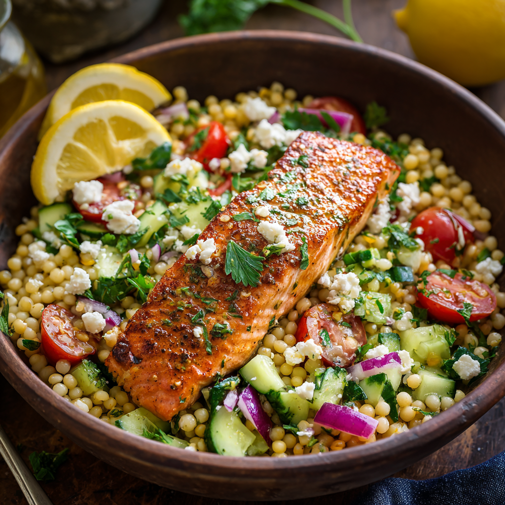 Couscouskom met geroosterde zalm