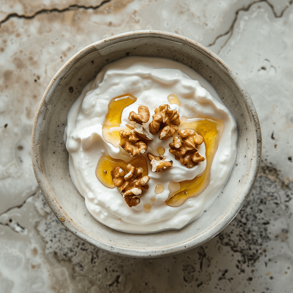 Griekse yoghurt met honing en walnoten: een romige mediterrane klassieker met natuurlijke zoetheid en een hartgezonde crunch. Eiwitrijk, glutenvrij en eenvoudig te maken.