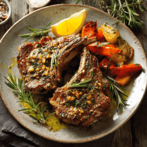 Mediterrane lamskoteletten met rozemarijn en knoflook, een sappig en eiwitrijk gerecht met olijfolie, citroen en kruiden. Vol smaak en typisch mediterraan.