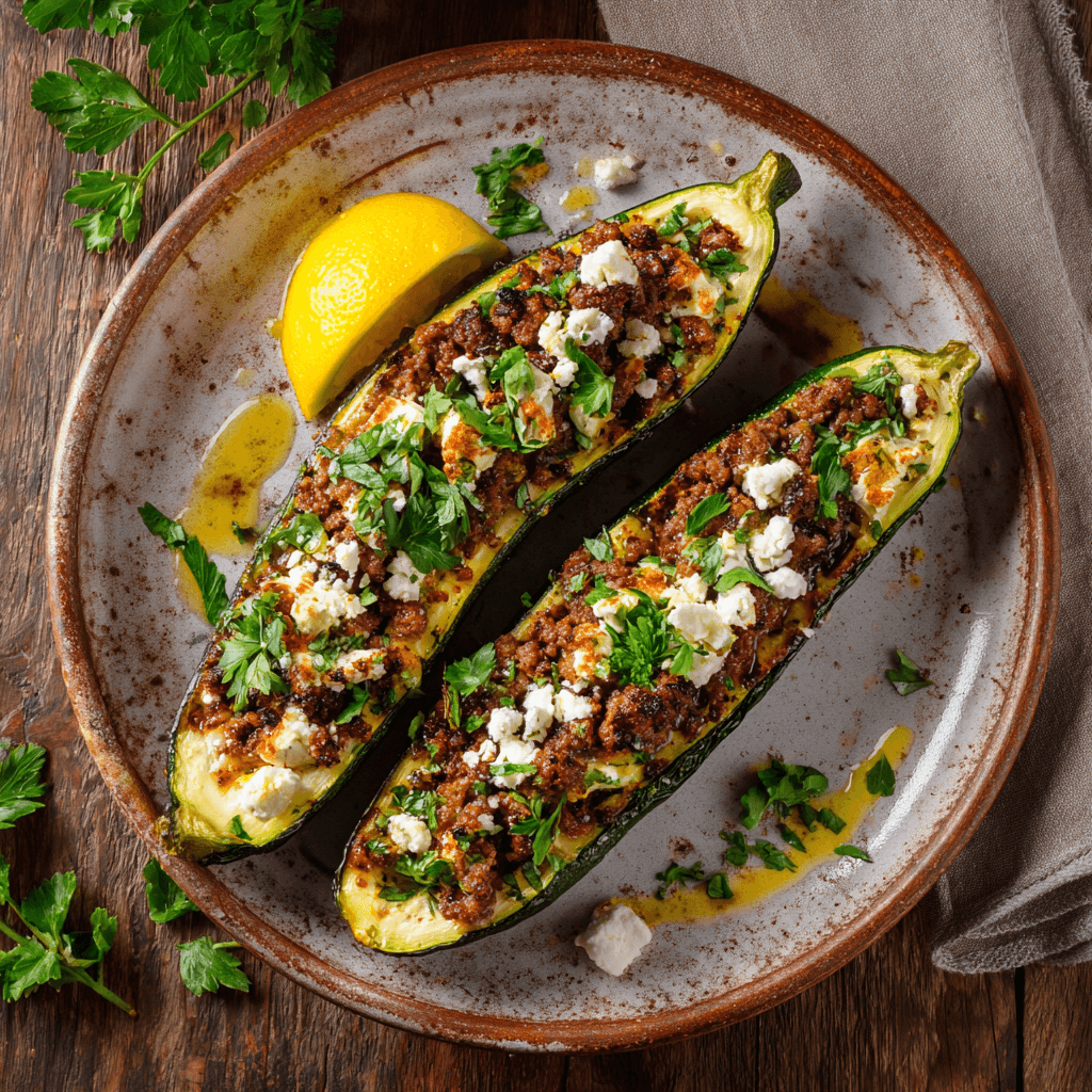 Gevulde courgettebootjes met rundergehakt
