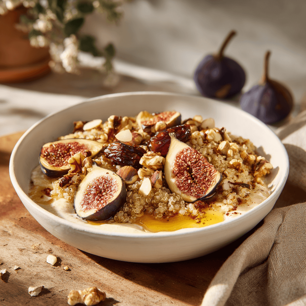 Quinoa Ontbijtbowl met Noten en Dadels