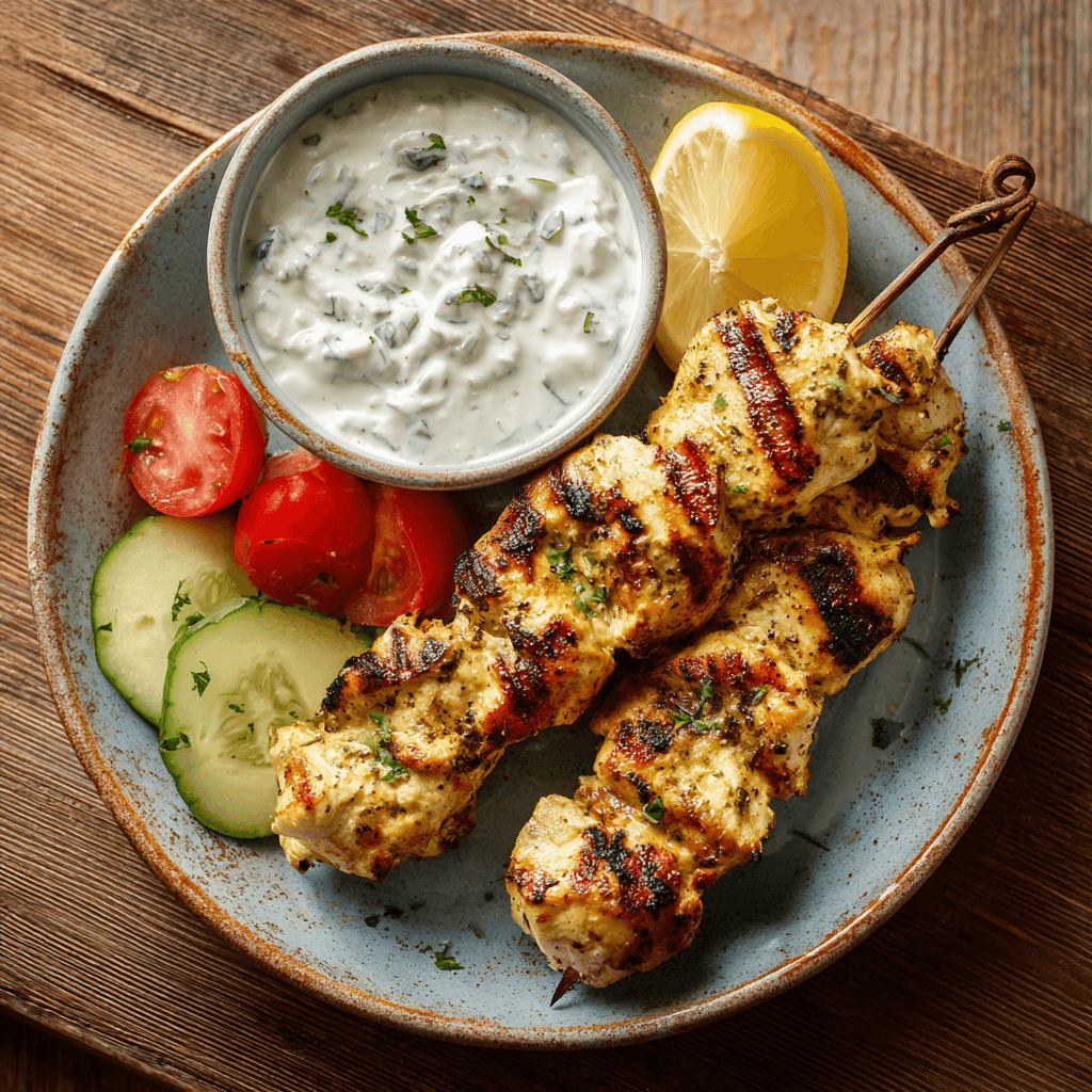 Kip souvlaki met tzatziki