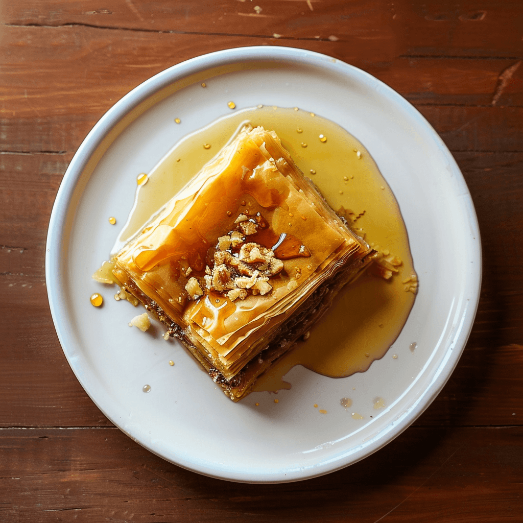 Mini-baklava met filodeeg, noten en honingsiroop. Een natuurlijk zoet mediterraan dessert met knapperige lagen, warme specerijen en frisse citrustonen.