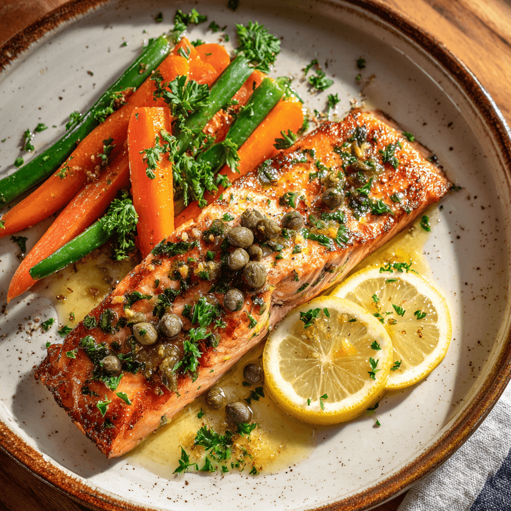 Gebakken zalm met knoflook en kappertjes