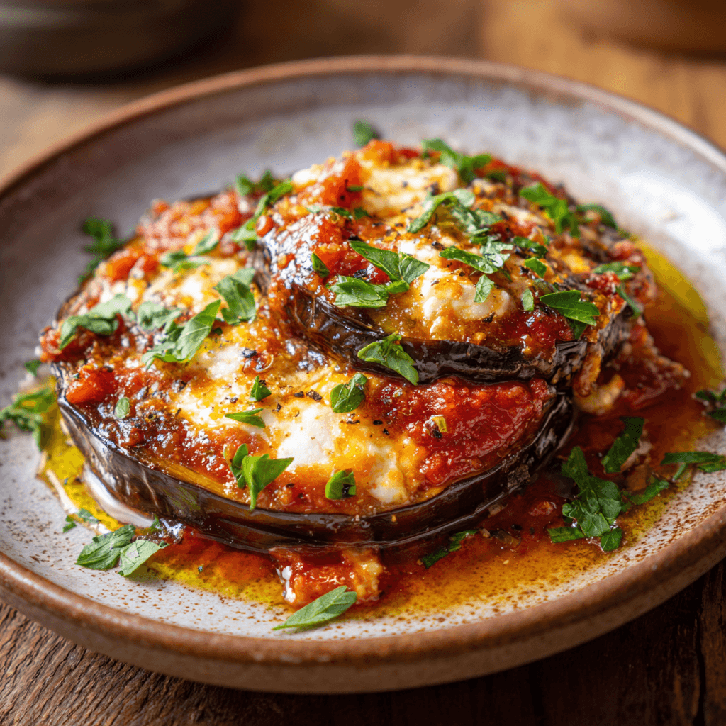 Geroosterde aubergine met tomatensaus