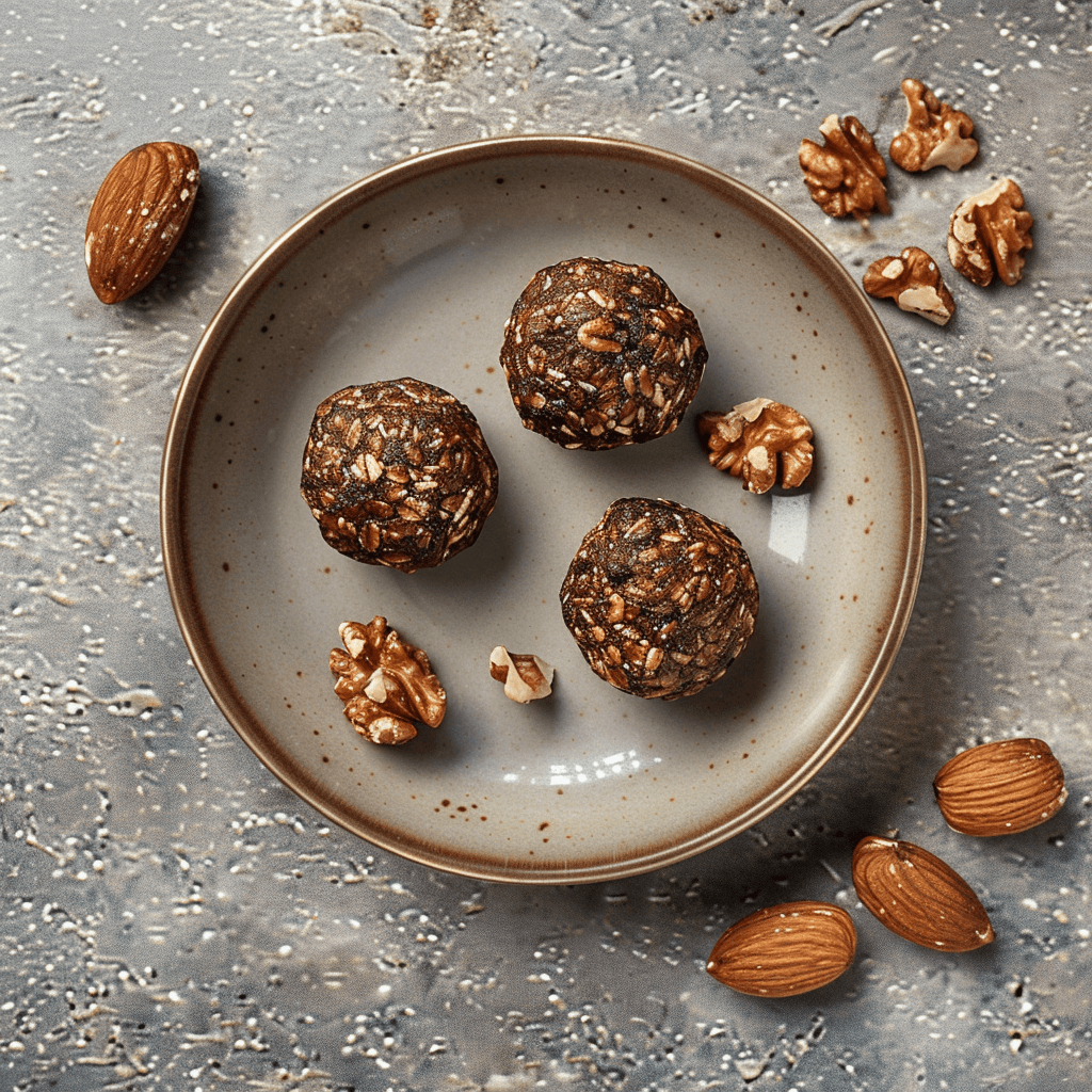 Dadels- en walnoot-energieballetjes, een zachte mediterrane snack met kaneel, dadels en walnoten. Natuurlijk zoet, vegan en vezelrijk.