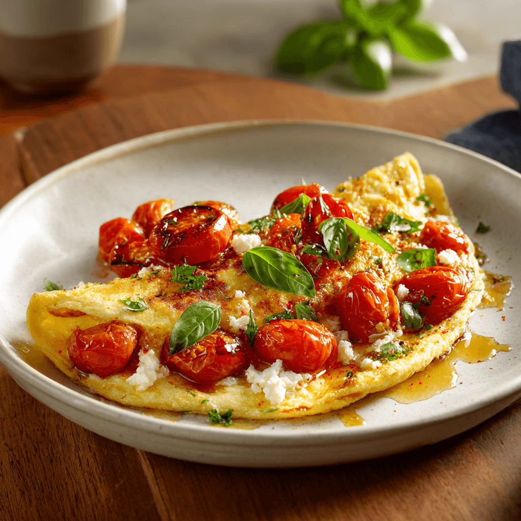 Omelet met Geroosterde Tomaat en Basilicum