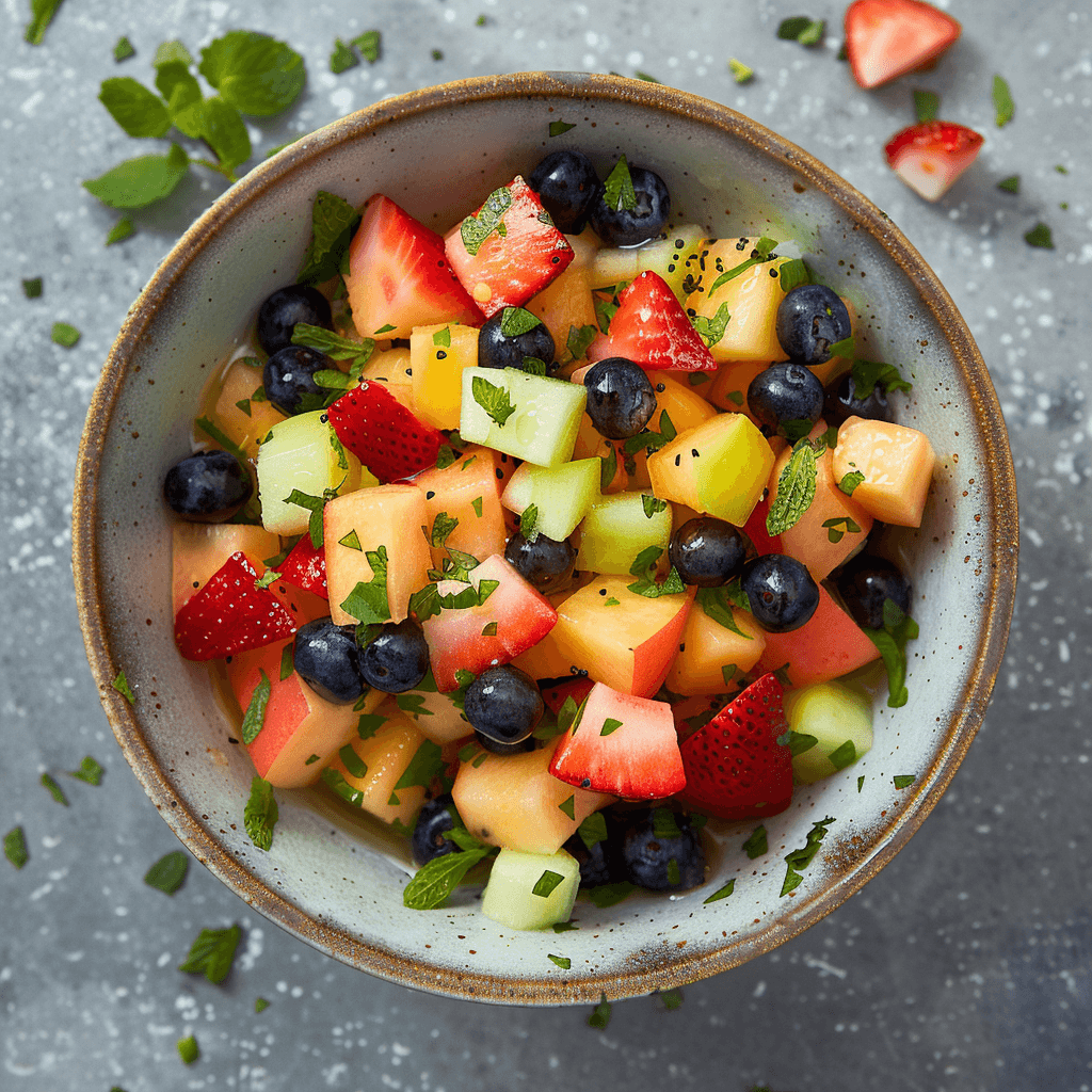 Verse fruitsalade met munt en honing