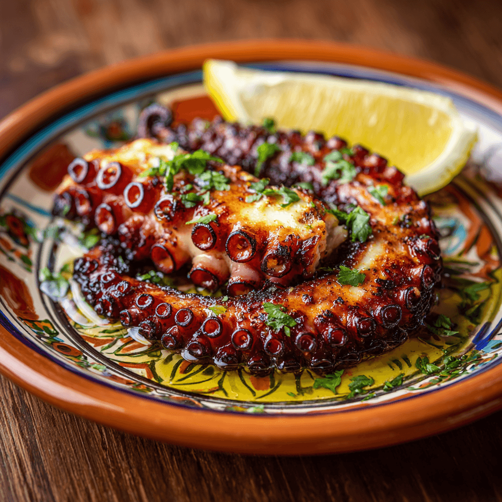 Gegrilde octopus met citroen en olijfolie