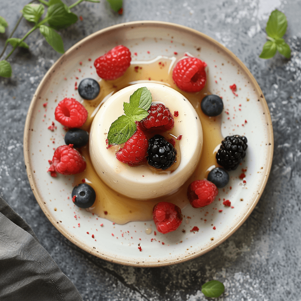 Panna cotta met honing en bessen