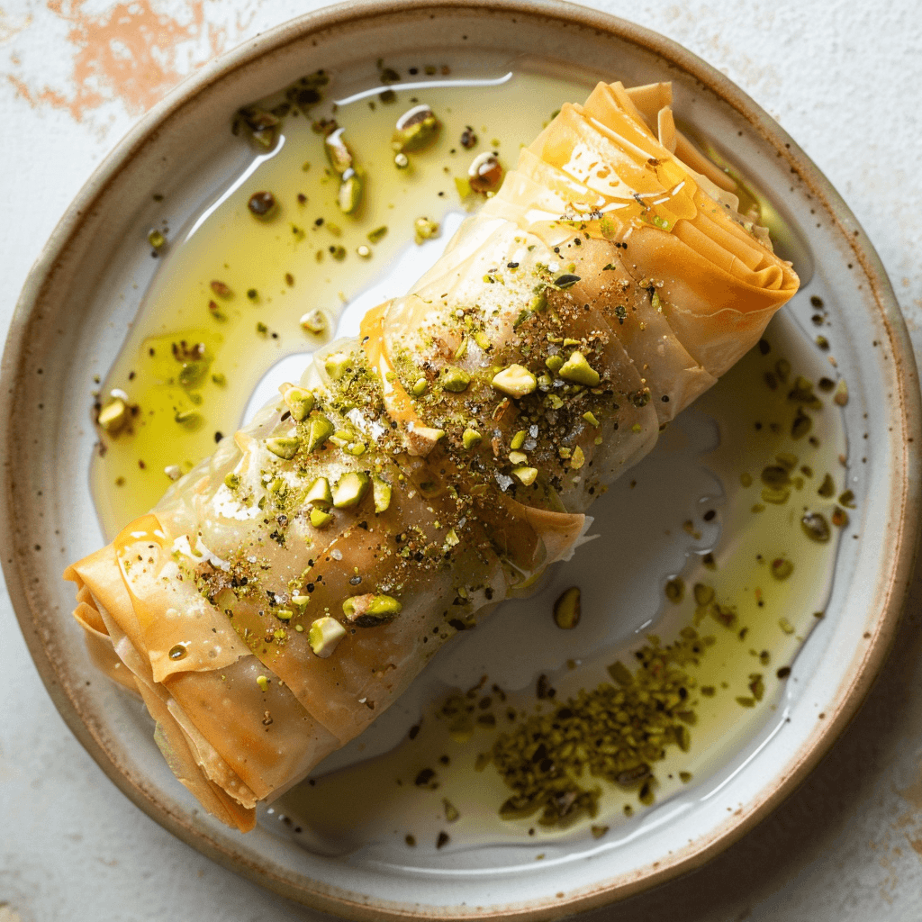 Filorolletjes met pistache en honing