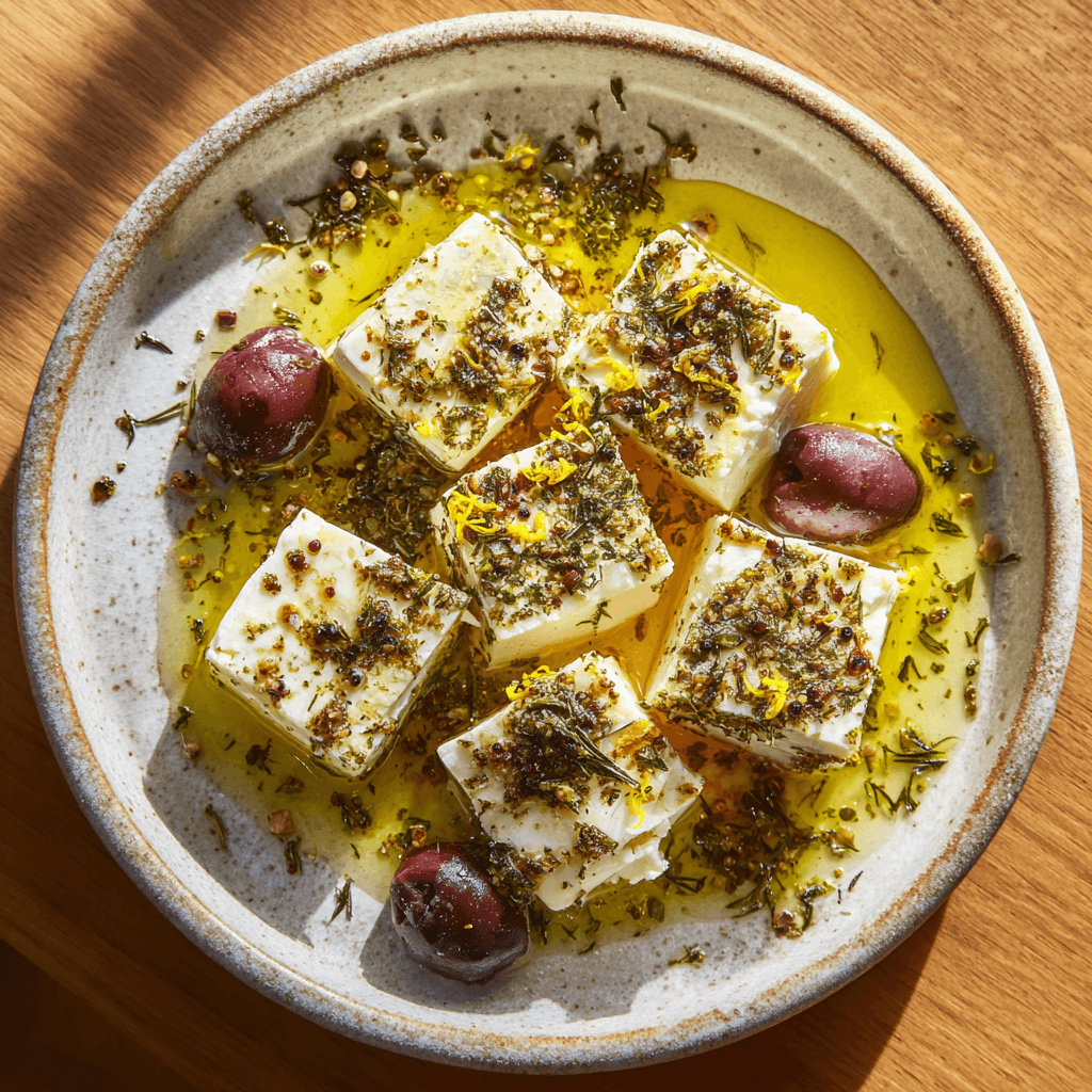 Fetakaasblokjes met olijfolie en oregano