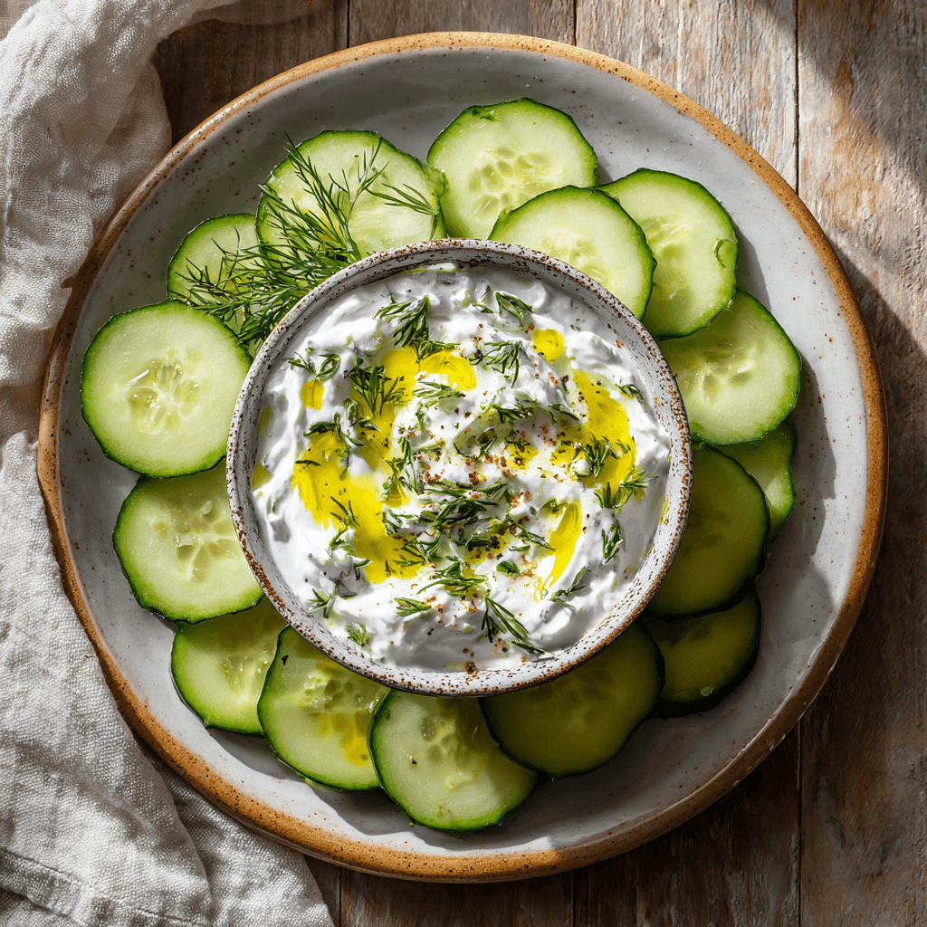 Komkommerschijfjes met tzatzikidip