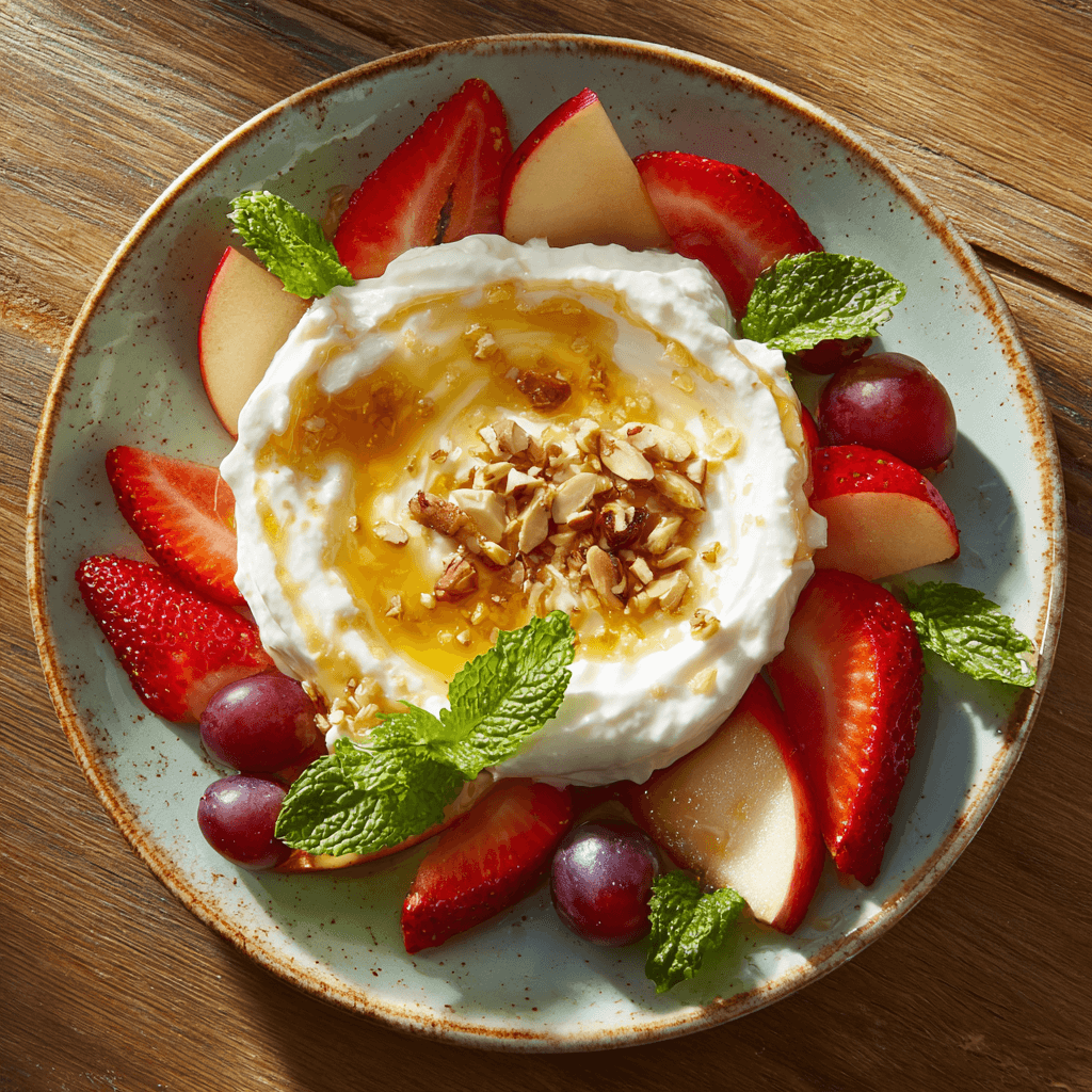 Griekse yoghurt- en honingdip met fruit