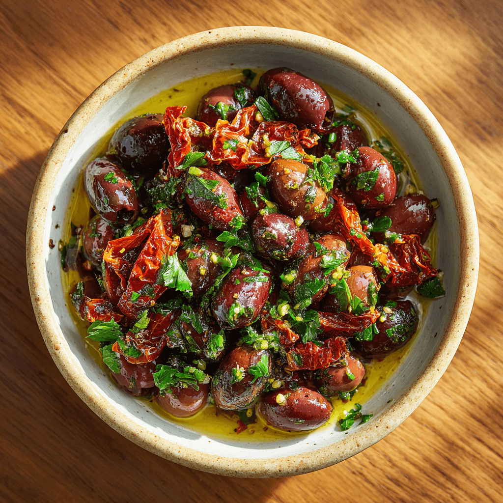 Mix van Kalamata-olijven en zongedroogde tomaten