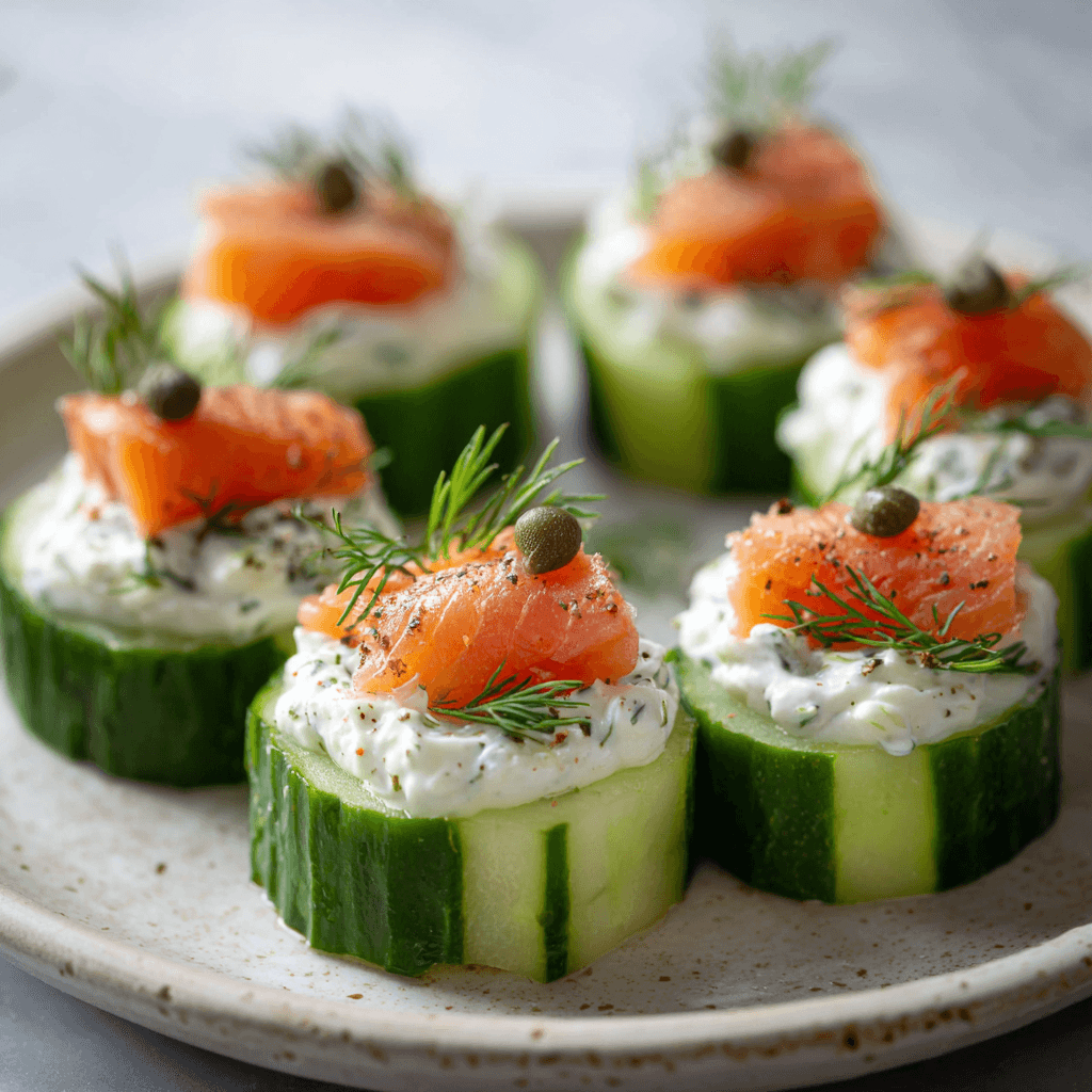 Komkommerhapjes met gerookte zalm