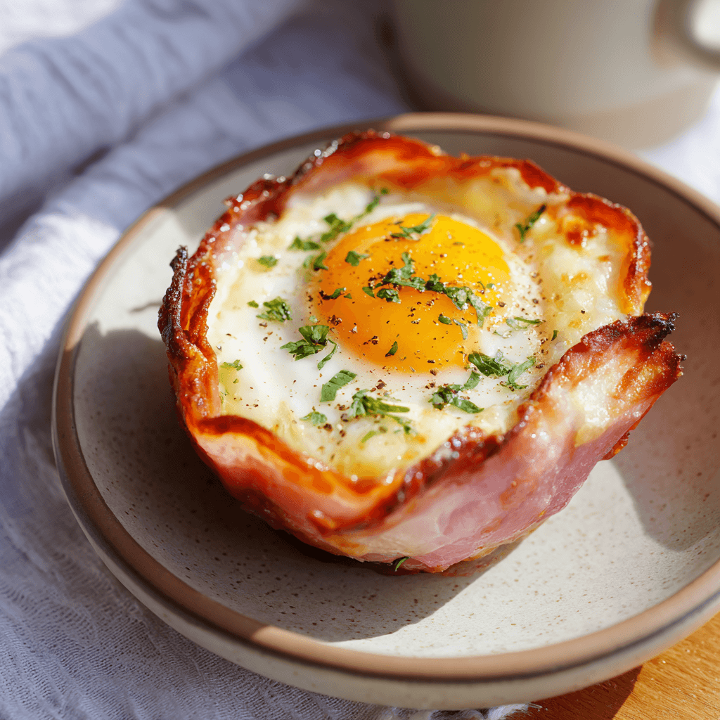 Ei in hamcupje uit de airfryer