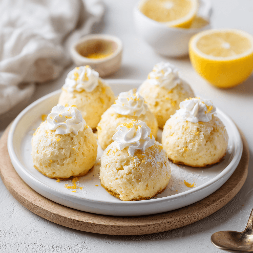 Zes kleine keto citroen cheesecake bites in een ovenschaaltje, vers gebakken in de airfryer. De bite-size gebakjes hebben een licht goudbruine bovenkant en een zachte, romige binnenkant met een subtiele glans van roomkaas. Fijn afgewerkt met citroenrasp en een frisse, huisgemaakte uitstraling, geserveerd op een eenvoudige ondergrond die de frisse, lichte dessertstijl benadrukt.
