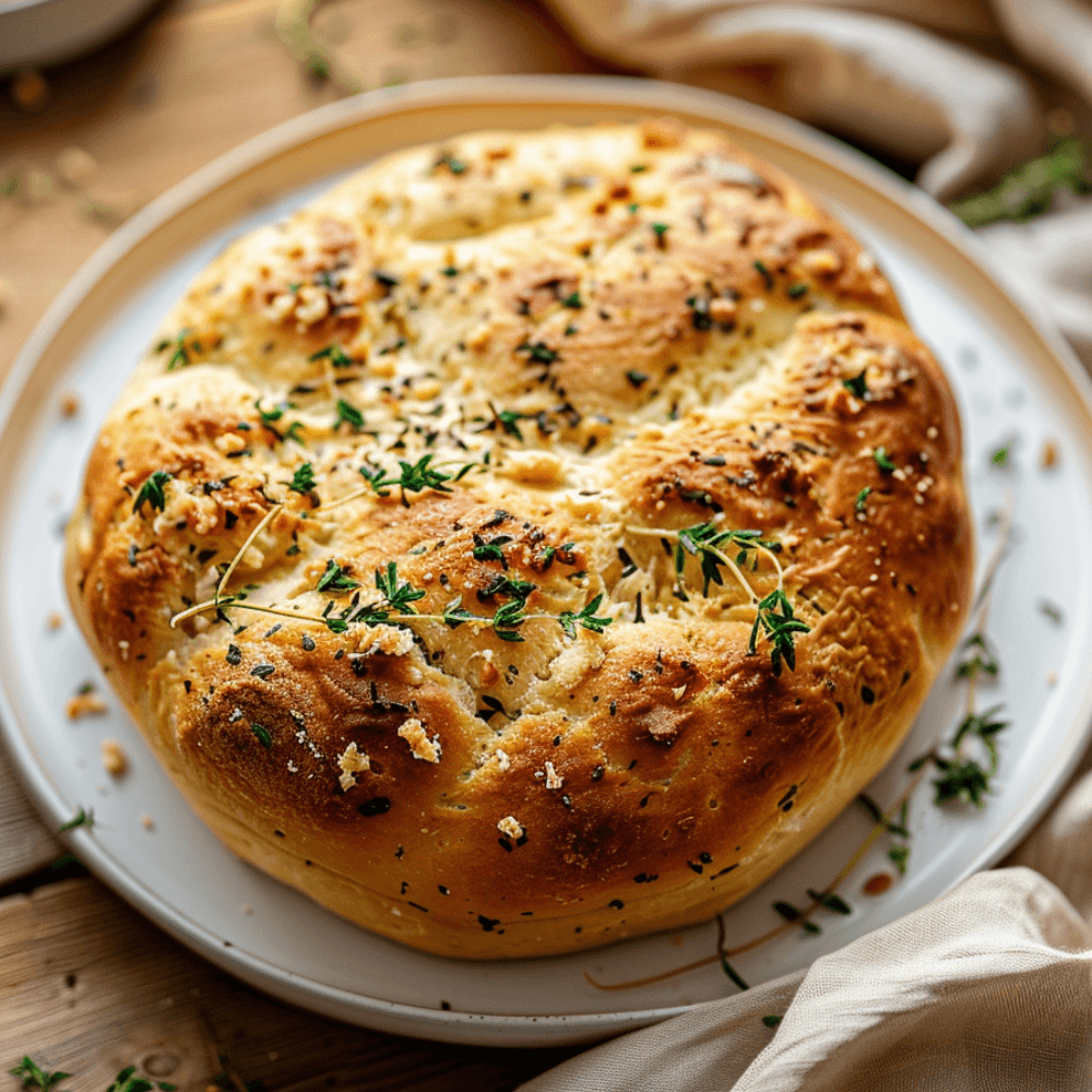 Keto geitenkaasbrood met romige geitenkaas, goudbruine korst en zachte broodstructuur op een bord.